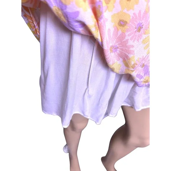 L*SPACE Elastic Waist XL Summer Mini Skirt Floral Purple, Yellow Daisy Print NWT - Picture 5 of 11